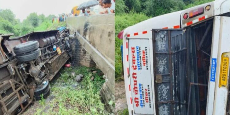 लक्झरी बस पलटल्याने दोन जण ठार, बारा प्रवासी जखमी ; एरंडोल तालुक्यातील घटना