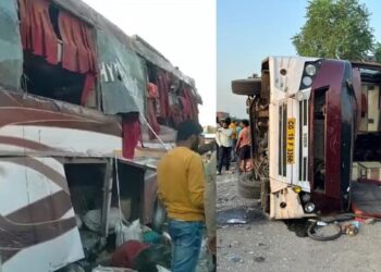 ट्रॅव्हल्स बसला भीषण अपघात ; एक ठार, आठ जखमी