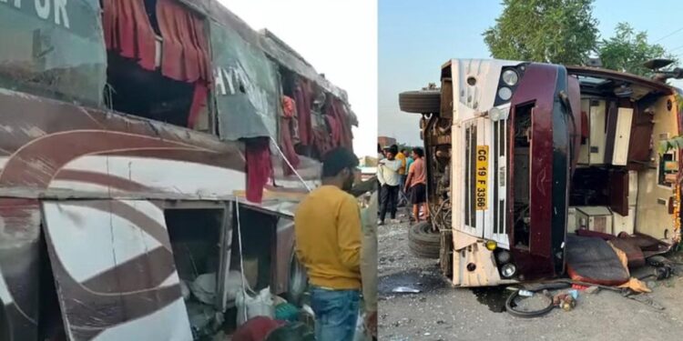 ट्रॅव्हल्स बसला भीषण अपघात ; एक ठार, आठ जखमी