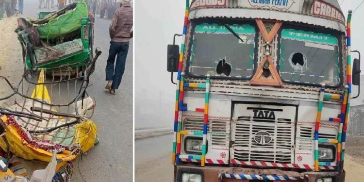 ट्रक आणि टेम्पोमध्ये भीषण अपघात! 12 जण जागीच ठार