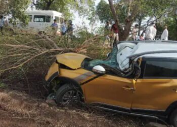 स्टिअरिंग रॉड अचानक तुटल्याने कार झाडाला धडकली ; चालक ठार, एक जखमी