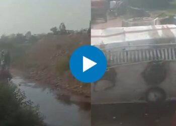 पलटी झालेल्या टँकरमधून खाद्यतेल पळविण्यासाठी नागरिकांची गर्दी,VIDEO व्हायरल