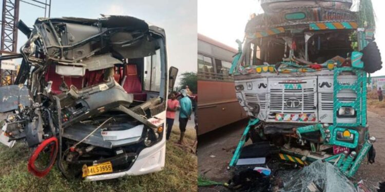 भाविकांच्या बसला भीषण अपघात; दोघांचा मृत्यू, अनेक जखमी