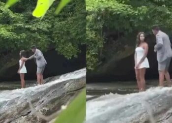 प्रेयसीला धबधब्याजवळ प्रपोज करताना पाय घसरला, अन्.. पुढे काय घडलं पहा व्हिडीओ
