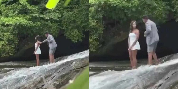 प्रेयसीला धबधब्याजवळ प्रपोज करताना पाय घसरला, अन्.. पुढे काय घडलं पहा व्हिडीओ
