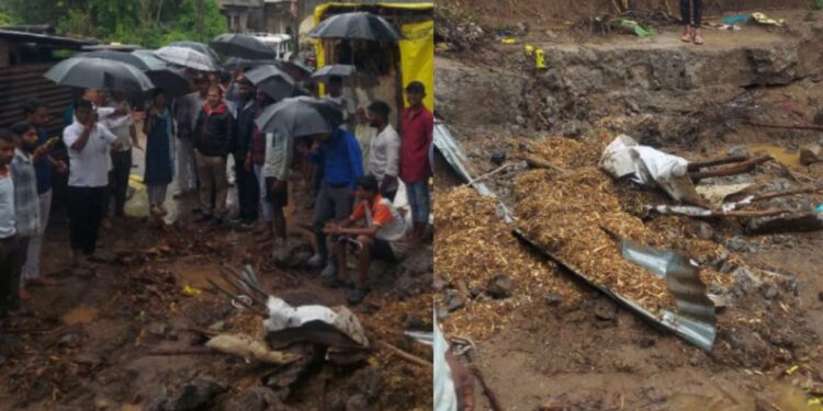 रावेर तालुक्यातील नागझिरी नाल्याच्या पाण्यामुळे बक्षिपूर येथे संरक्षण भिंत कोसळली – प्रशासनाची पाहणी