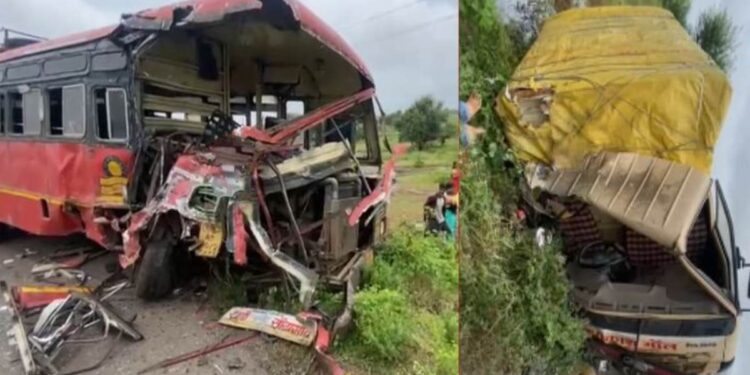 एसटी बस आणि टेम्पोचा भीषण अपघात; एक ठार, पाच गंभीर जखमी