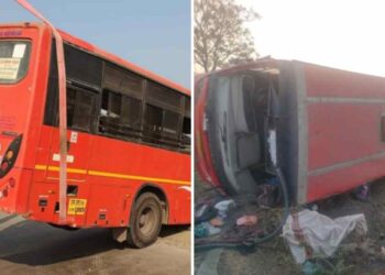 भीषण ! सहलीसाठी निघालेली विद्यार्थ्यांची बस उलटली; १४ विद्यार्थी जखमी