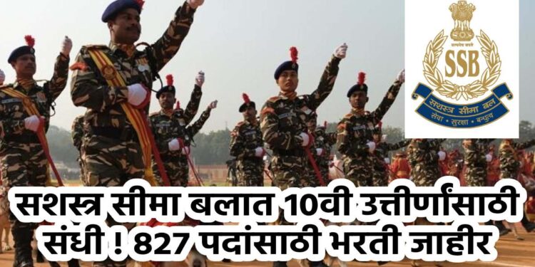 सशस्त्र सीमा बलात १०वी उत्तीर्णांसाठी मोठी संधी ! ८२७ पदांसाठी भरती जाहीर