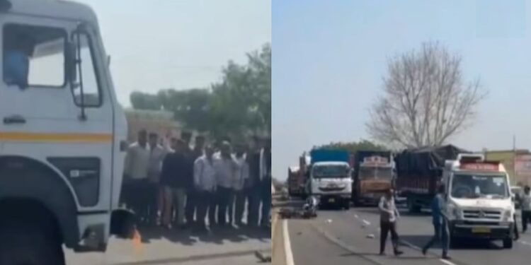 धुळ्यात भीषण अपघात; डंपरखाली चिरडून तिघांचा जागीच मृत्यू