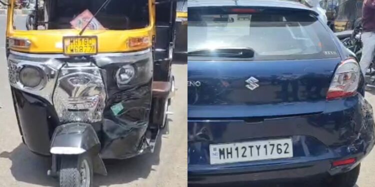 मानराज पार्कजवळ कार-रिक्षाची जोरदार टक्कर; दोन जण जखमी, रिक्षाचे मोठे नुकसान