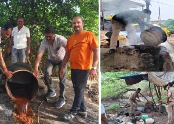 जळगाव जिल्ह्यात हातभट्ट्यांवर पोलिसांचा धडाका; मोठ्या प्रमाणात कच्चे रसायन नष्ट