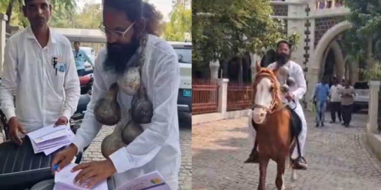 जळगावात शेतकऱ्यांसाठी रासप जिल्हाध्यक्षांचे घोड्यावरून अनोखे आंदोलन