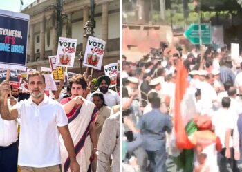 निवडणूक आयोगाविरोधातील INDIA आघाडीचा मोर्चा पोलिसांनी रोखला; राहुल गांधींसह खासदारांचे संसद मार्गावर धरणे